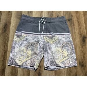 Trunks Co Board Shorts Mens 32 Gray Floral Sunflower Swimwear Excellent